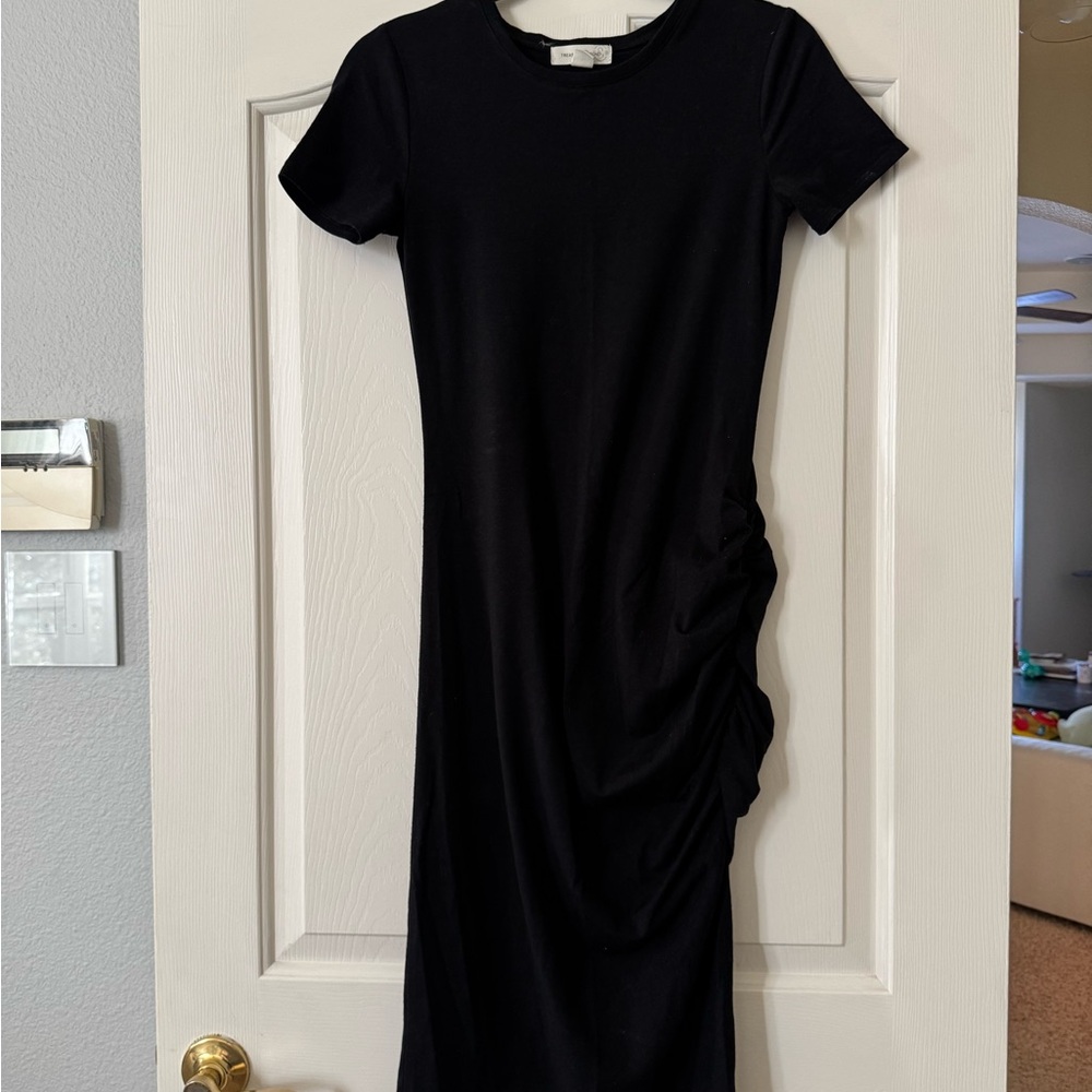 Maternity Knit Midi Black Ruched Dress